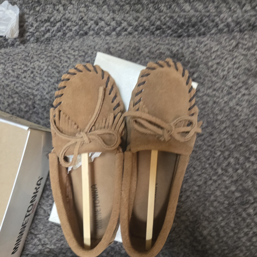 Minnetonka Tan Suede Kids Moccasins